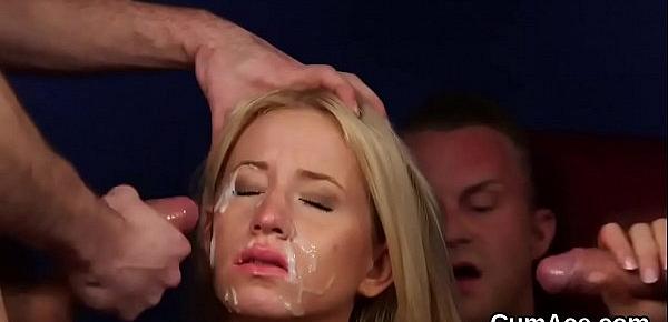  Kinky centerfold gets cumshot on her face sucking all the ejaculate